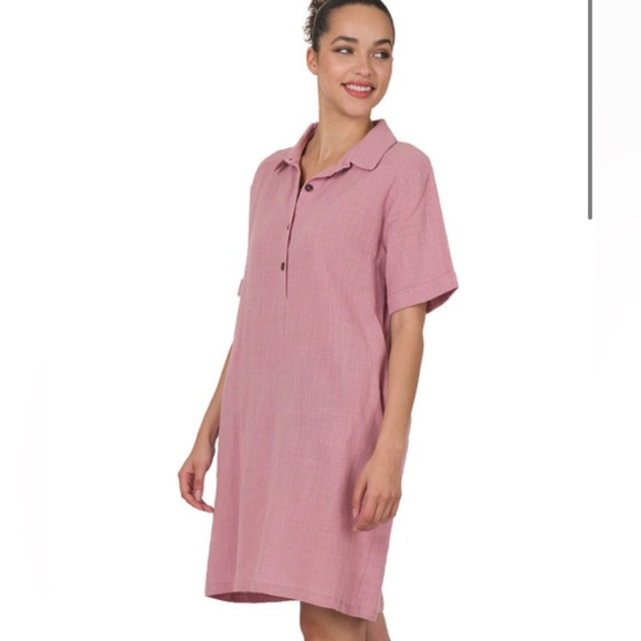 Zenana Outfitters Dresses Rose Gauze Shirt Dress Poshmark